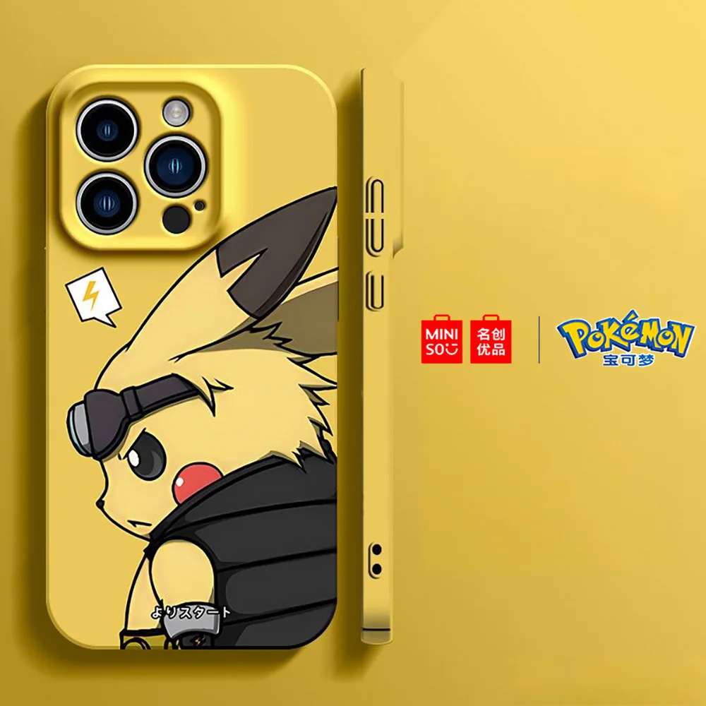 Color: SKY BLUE, Material: POLYESTER - Miniso Pokemon Collaboration Pikachu Gengar Phone Case For iPhone 15 14 13 11 12 16 Pro Max Plus X XR Girl Silicone Phone Case