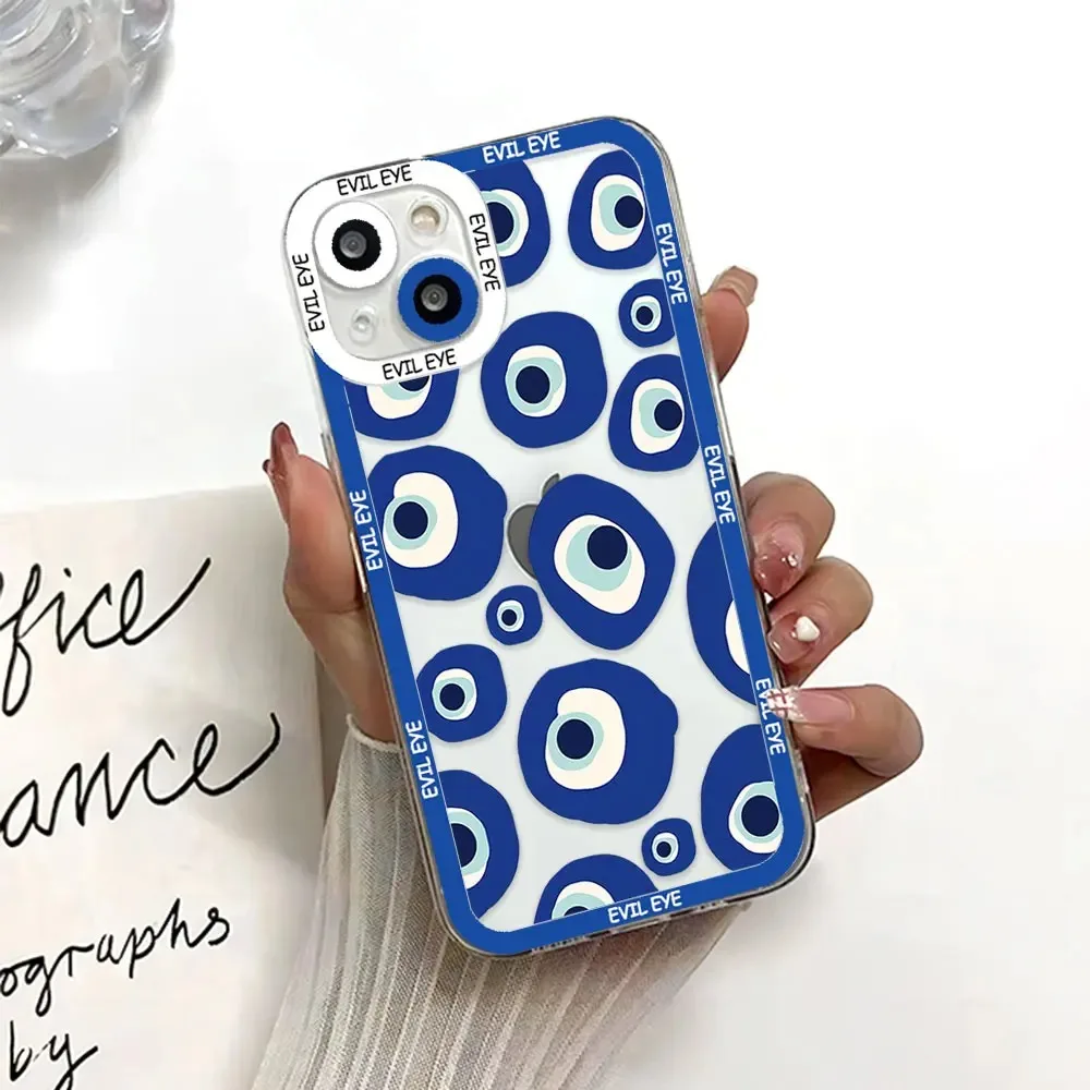 Color: Dark Grey, Material: Silicon - Blue Evil Eye Phone Case For Samsung Galaxy S10 S20 S21 S22 S23 S24 FE Plus Ultra Note 20 Transparent TPU Case