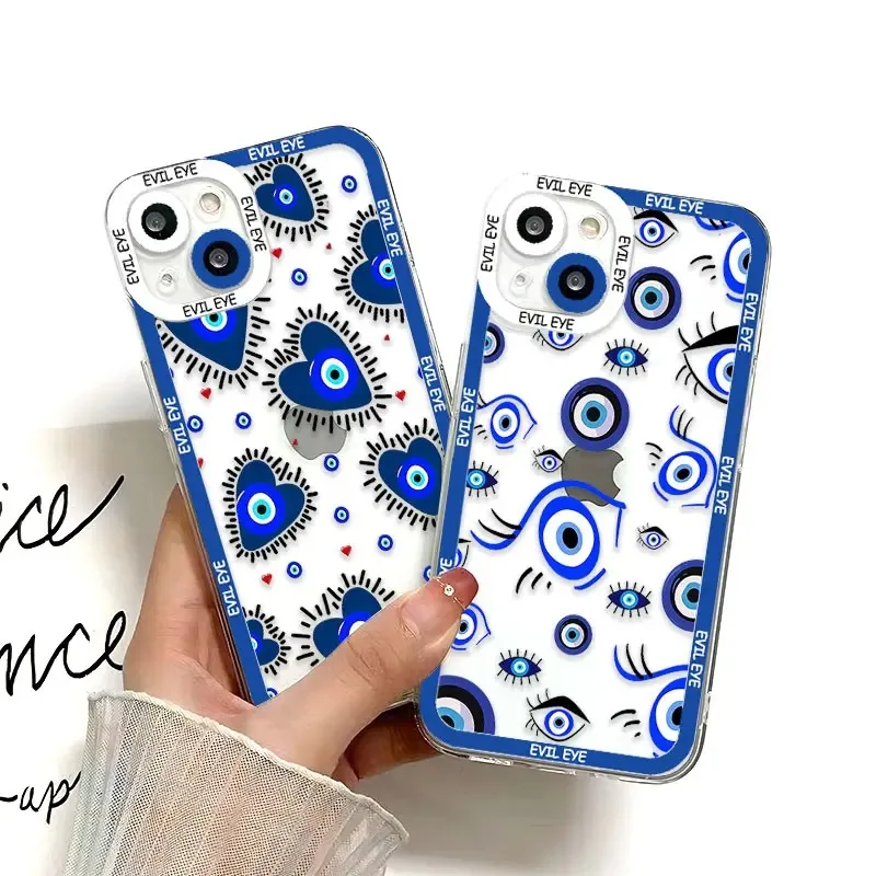 Color: Dark Grey, Material: Silicon - Blue Evil Eye Phone Case For Samsung Galaxy S10 S20 S21 S22 S23 S24 FE Plus Ultra Note 20 Transparent TPU Case