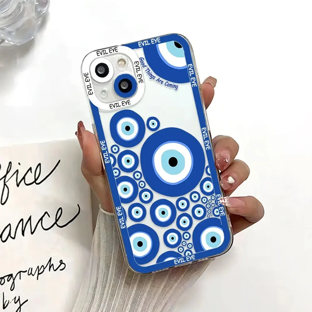 Color: Dark Grey, Material: Silicon - Blue Evil Eye Phone Case For Samsung Galaxy S10 S20 S21 S22 S23 S24 FE Plus Ultra Note 20 Transparent TPU Case