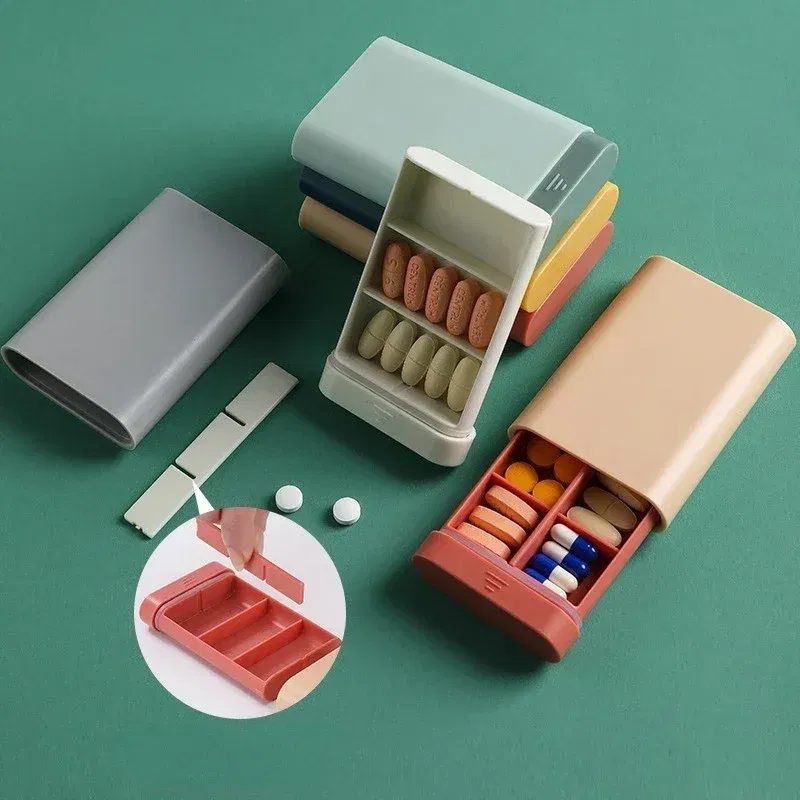 Color: Pink - Mini Small Portable Travel Vitamin Box Pill Cases Container Organizer Storage Tablet 7 Days 6 Grids Medicine Fish Oils