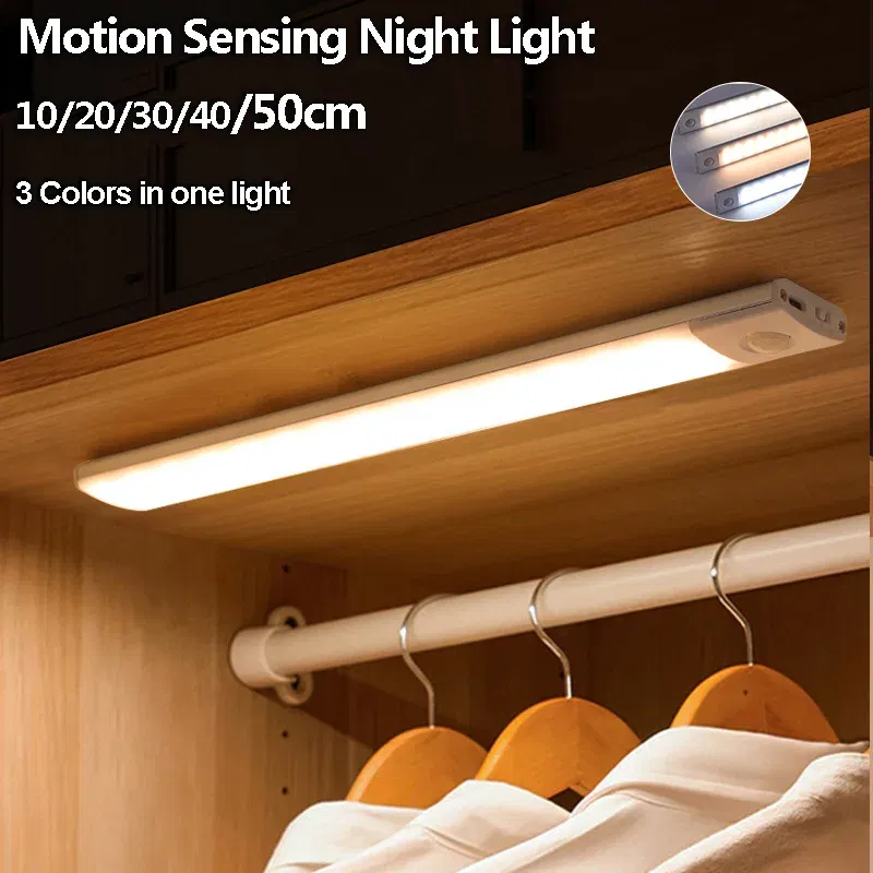 Emitting Color: LIGHT BLUE - Under Cabinet Lights LED Motion Sensor Night Light Thin Rechargeable Dimmable Lamps Kitchen Cabinet Bedroom Wardrobe Lighting