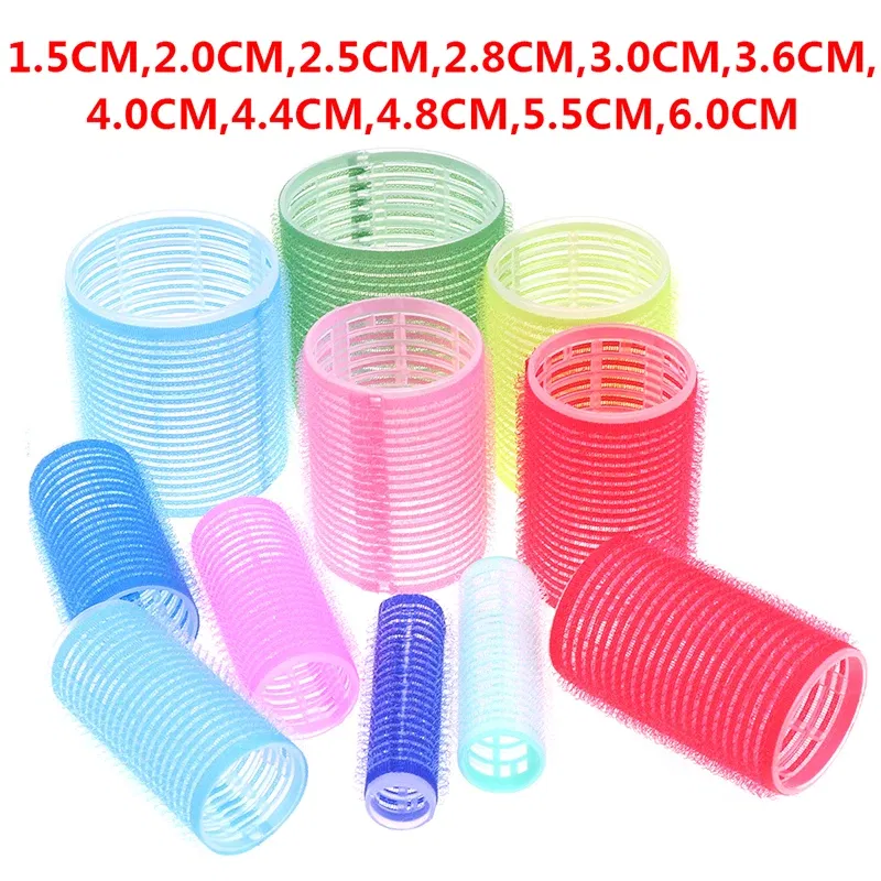 Color: Gold - 6 Pcs Hairdressing Home Use DIY Magic Large Self-Adhesive Hair Rollers Styling Roller Roll Hair Curler Beauty Tool 10 Size