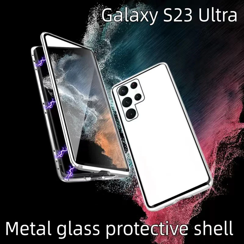 Color: Silver, Material: PC - Full Wrap Metal Bezel Case For Samsung Galaxy S23 S22 Ultra S21 S20 FE S24 Note 10 20 Lite Plus Double-Sided Glass Back Cover