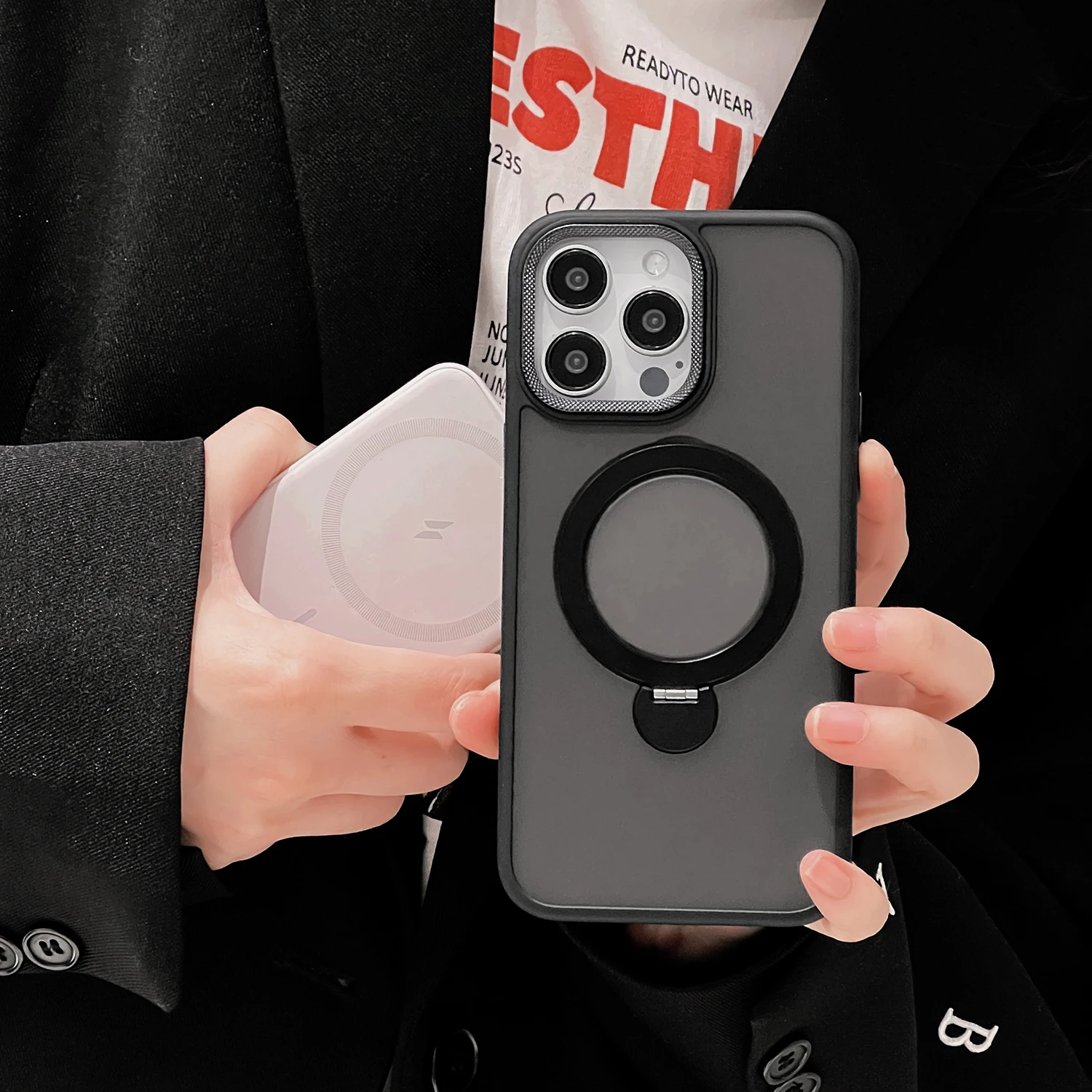 Color: black, Material: Microfiber - For iPhone 15 Pro Max 360?° Rotation Magnetic Holder Stand Matte Phone Case For iPhone 11 12 13 14 15 Plus Heat Dissipation Cover