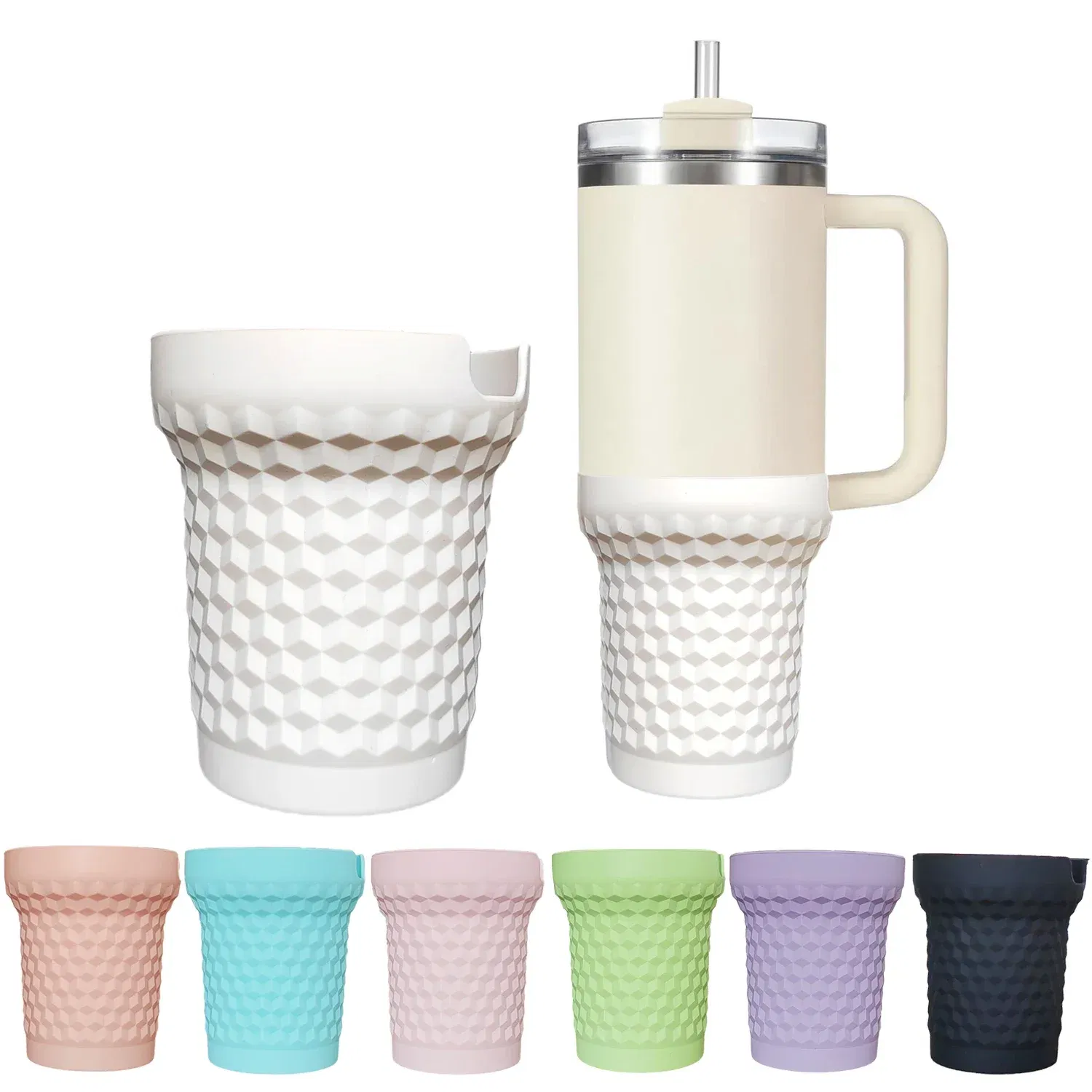 Color: light yellow - Silicone Boot for Stanley Quencher H2.0 FlowState Tumbler 40oz Cup Bottom Protector Sleeve