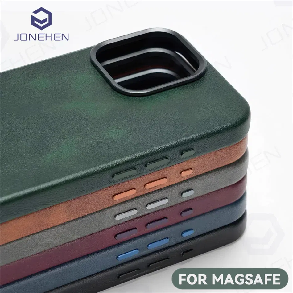Color: Purple Pink, Material: Plastic - High-end Retro Oil Wax Pattern Magnetic For Magsafe Leather Case For iPhone Air 15 14 Plus 13 16 17 Pro Max Camera Button Cover