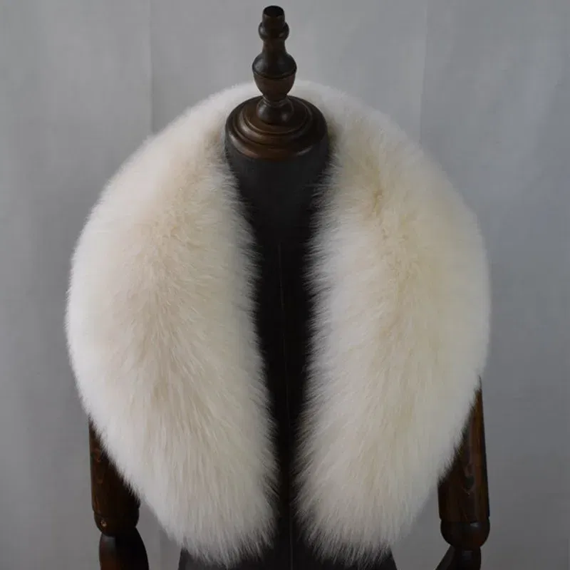 Color: khaki, Size: XXS - Fox Fur Collar 100% Real Fox Fur Scarf Straight Collar Natural Fur Gray Collar Large Size Neck Warmer Fur Scarf Shawls