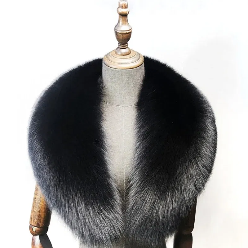 Color: khaki, Size: XXS - Fox Fur Collar 100% Real Fox Fur Scarf Straight Collar Natural Fur Gray Collar Large Size Neck Warmer Fur Scarf Shawls