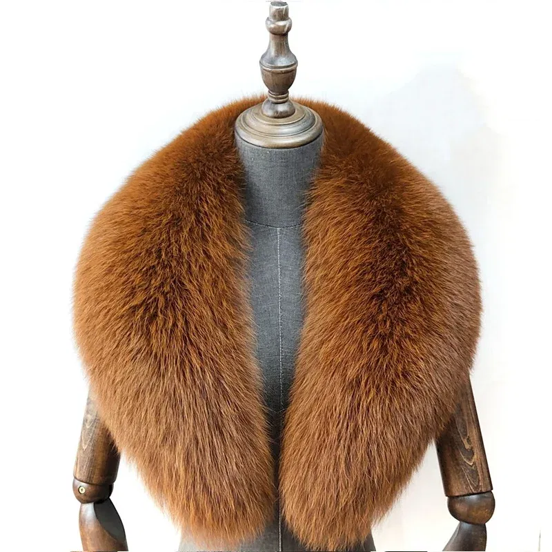 Color: khaki, Size: XXS - Fox Fur Collar 100% Real Fox Fur Scarf Straight Collar Natural Fur Gray Collar  Large Size Neck Warmer Fur Scarf Shawls