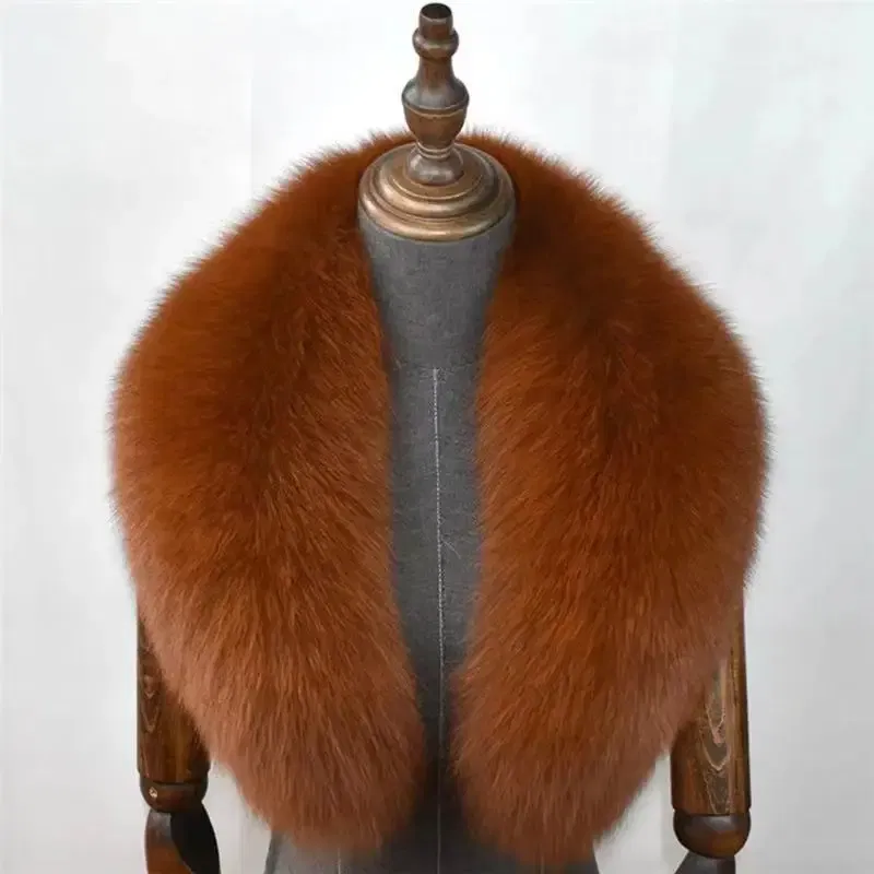 Color: khaki, Size: XXS - Fox Fur Collar 100% Real Fox Fur Scarf Straight Collar Natural Fur Gray Collar Large Size Neck Warmer Fur Scarf Shawls