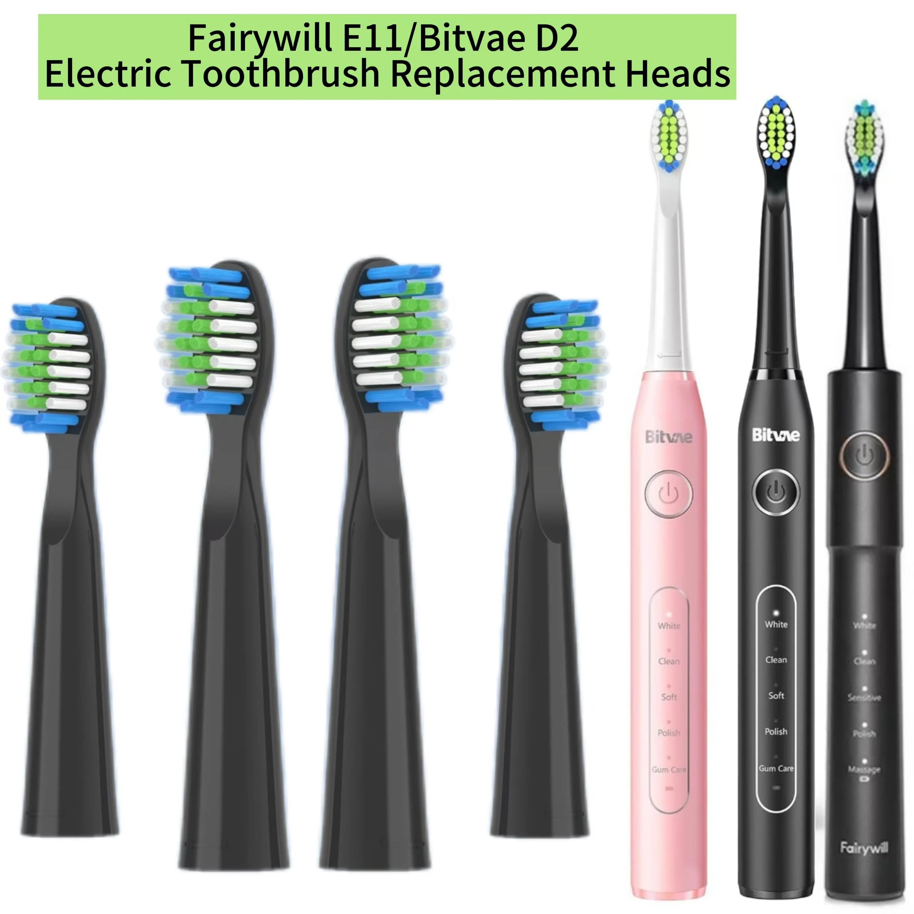 Color: MULTI - 10PCS Fairywill FW-E11 E10 E6 D7S Electric Toothbrush Replacement Brush Heads,Compatible with fairywill E11 Electric Toothbrush