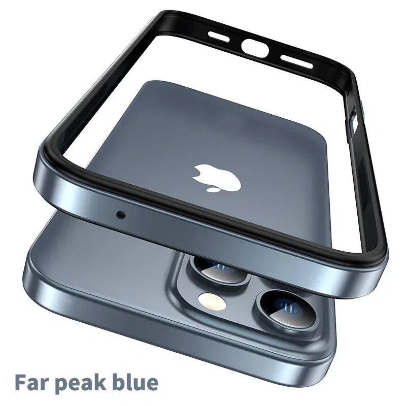 Color: Brown, Material: Denim - Titanium Metal Frame Bumper Shockproof Case for IPhone 16 15 Pro Max Plus 5G for Apple Solid Colour Protection Phone Cover