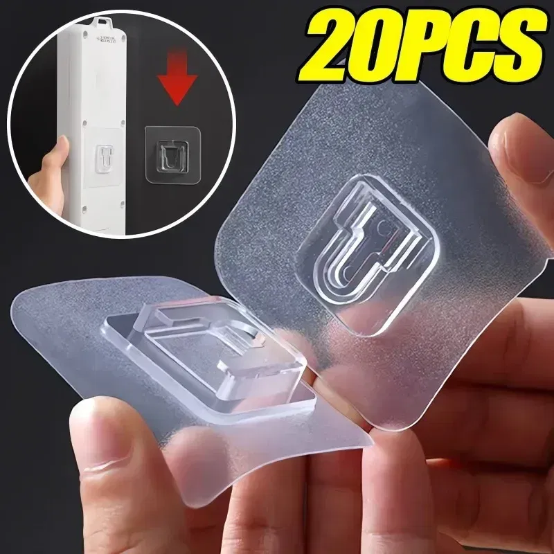 Color: Light Grey - Double-Sided Adhesive Wall Hooks Hanger Strong Transparent Suction Cup Sucker Hooks Kitchen Bathroom Storage Plug Socket Holders