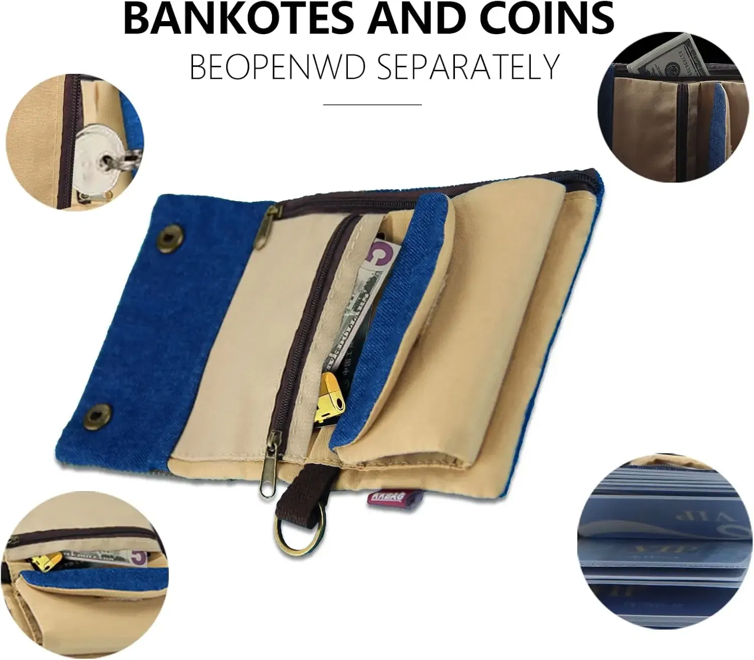 Color: Clear - Handmade Three Fold Fabric Wallet Women Men Simple Short Zipper Purses for Teens Personality Multi-function Key Bag Card Holder