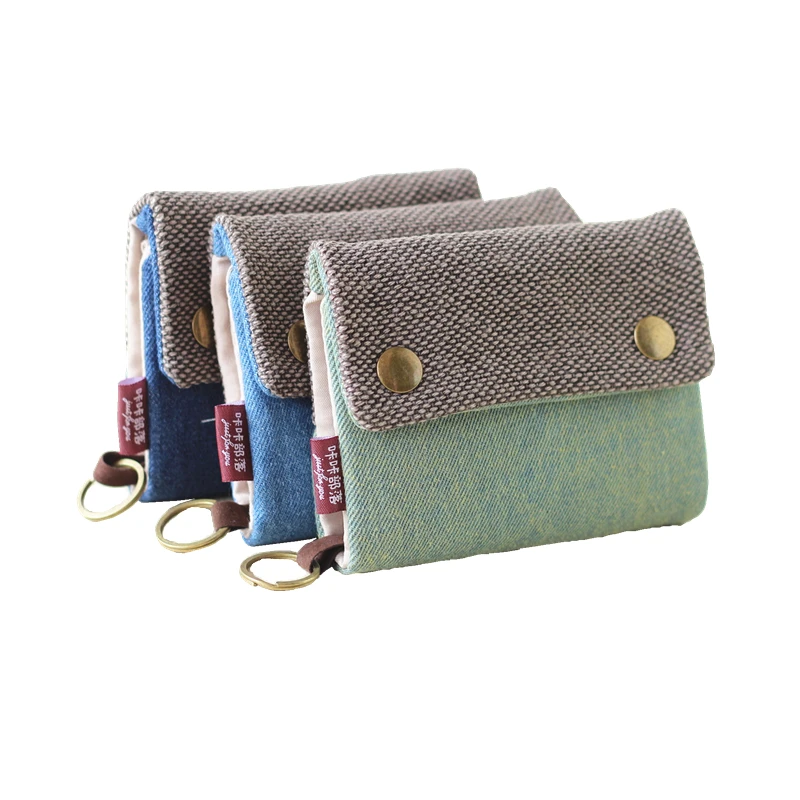 Color: Clear - Handmade Three Fold Fabric Wallet Women Men Simple Short Zipper Purses for Teens Personality Multi-function Key Bag Card Holder