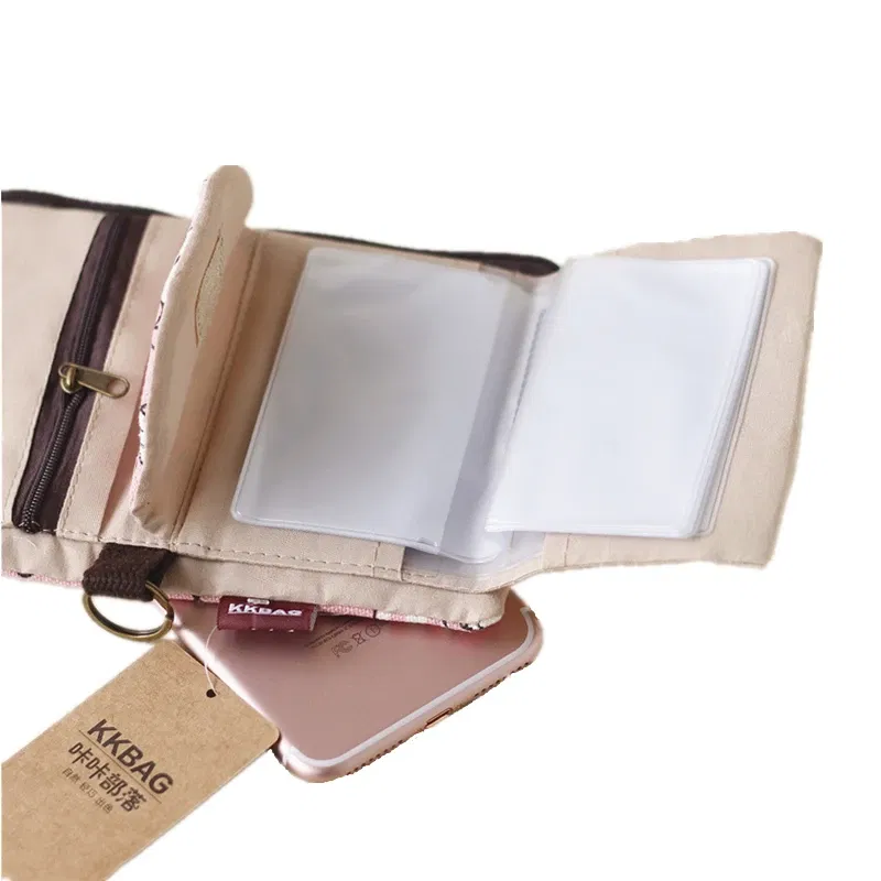 Color: Clear - Handmade Three Fold Fabric Wallet Women Men Simple Short Zipper Purses for Teens Personality Multi-function Key Bag Card Holder