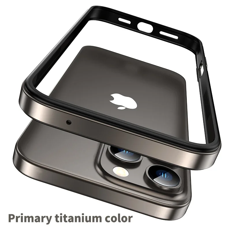 Color: Clear, Material: Cotton - Titanium Metal Frame Bumper Shockproof Case for IPhone 16 15 Pro Max Plus 5G for Apple Solid Colour Protection Phone Cover