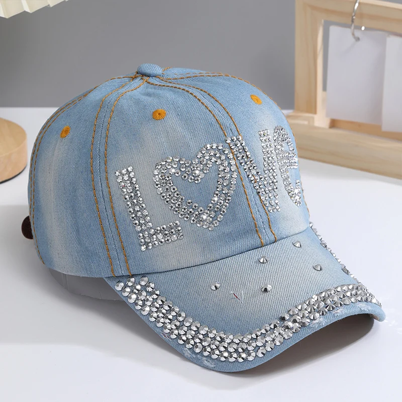 Color: ROYAL BLUE, Size: Adjustable - A Women?™s Sparkle Bling Rhinestone Bejeweled Cotton Denim Baseball Cap