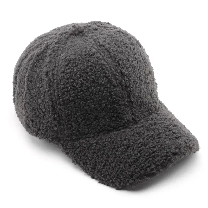 Color: GRAY, Size: M - Autumn Winter Baseball Cap Women Artificial Lamb Wool Hats Keep Warm Cap Plush Baseball Caps Spring Baseball Cap Solid Sunshade