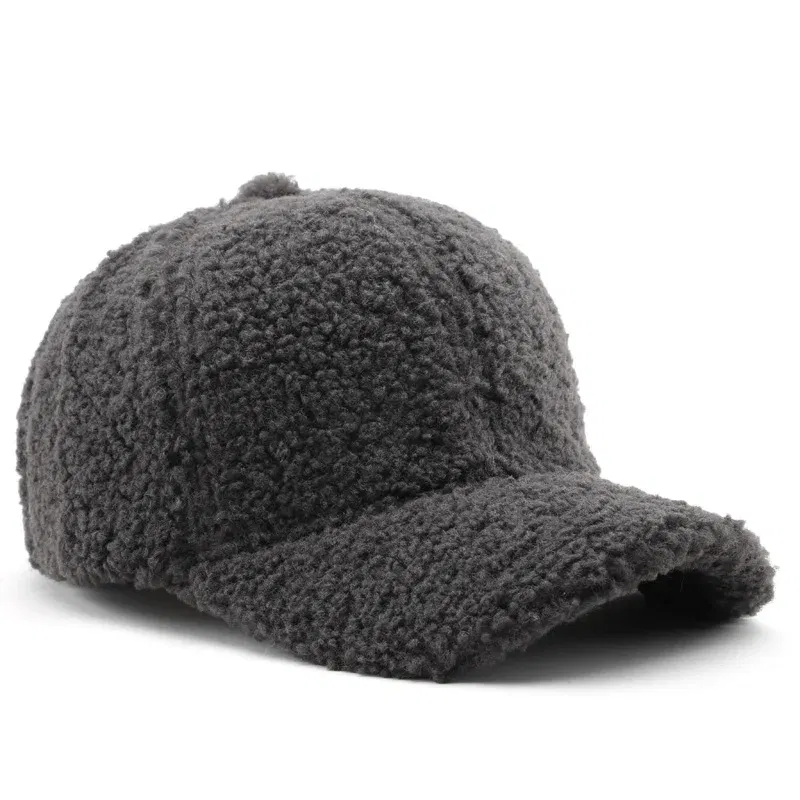Color: GRAY, Size: M - Autumn Winter Baseball Cap Women Artificial Lamb Wool Hats Keep Warm Cap Plush Baseball Caps Spring Baseball Cap Solid Sunshade