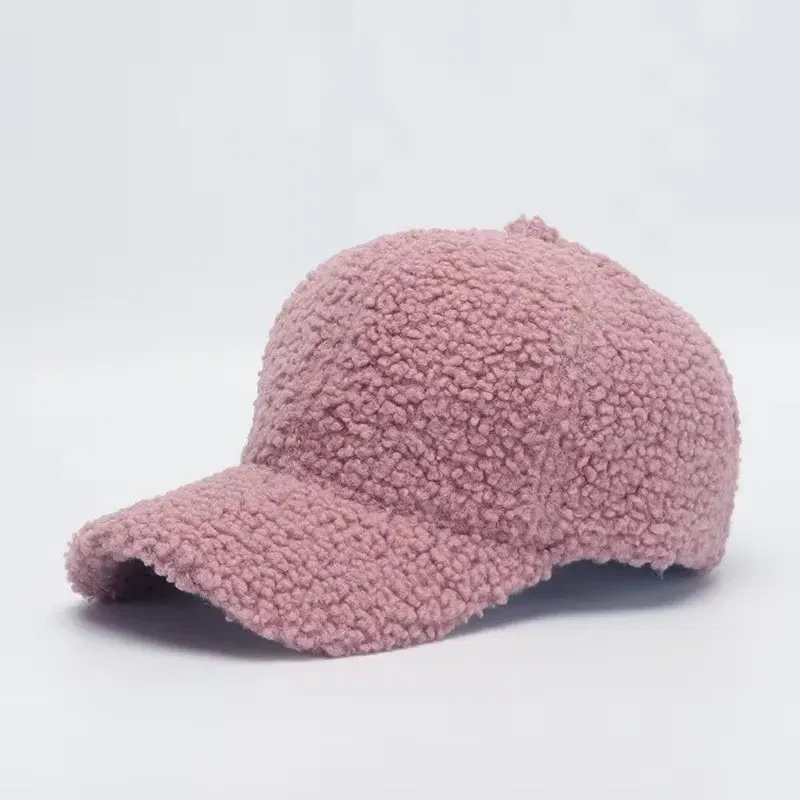 Color: GRAY, Size: M - Autumn Winter Baseball Cap Women Artificial Lamb Wool Hats Keep Warm Cap Plush Baseball Caps Spring Baseball Cap Solid Sunshade