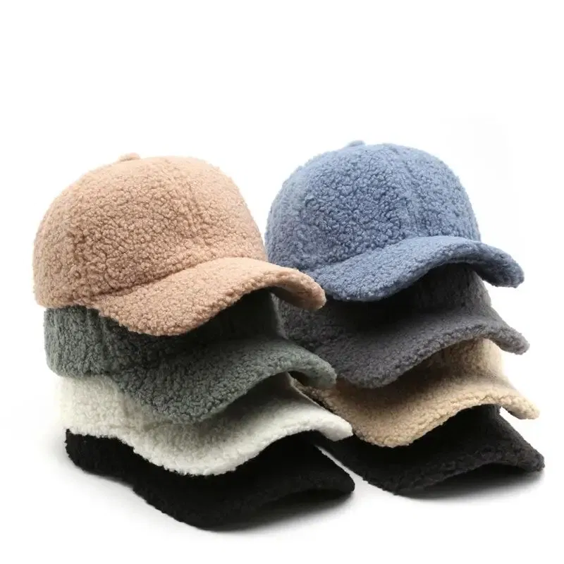 Color: GRAY, Size: M - Autumn Winter Baseball Cap Women Artificial Lamb Wool Hats Keep Warm Cap Plush Baseball Caps Spring Baseball Cap Solid Sunshade