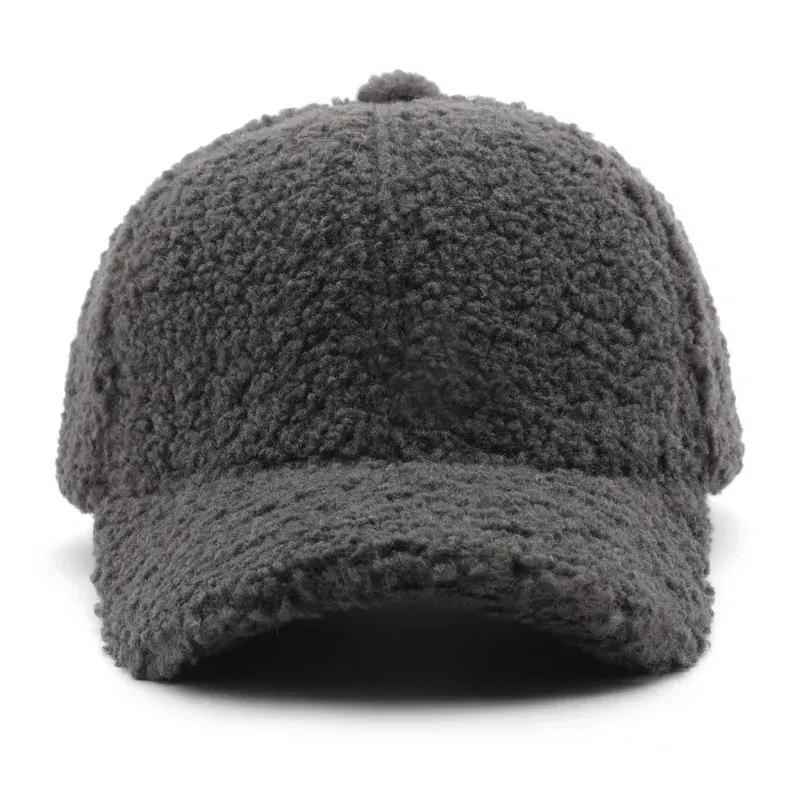 Color: GRAY, Size: M - Autumn Winter Baseball Cap Women Artificial Lamb Wool Hats Keep Warm Cap Plush Baseball Caps Spring Baseball Cap Solid Sunshade