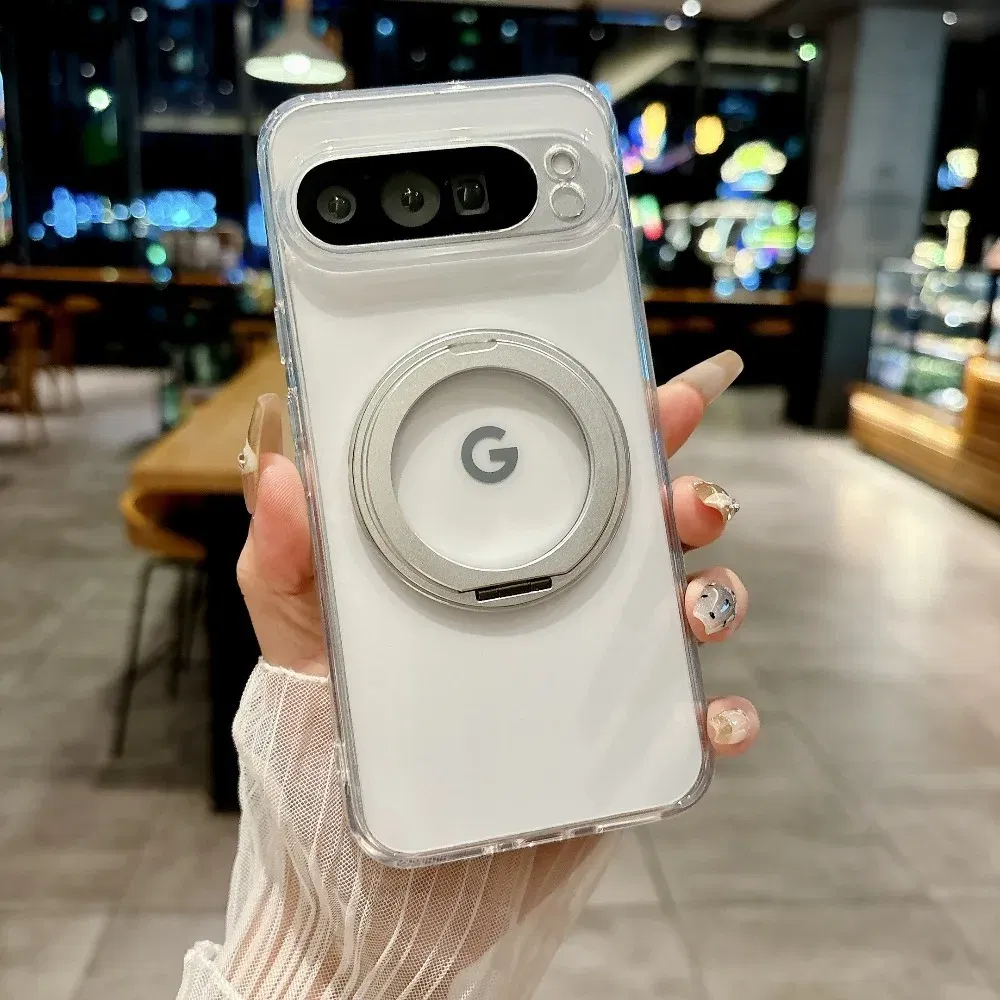 Color: black, Compatibility by Model: Google Pixel 10 Pro XL - for Magsafe Matte Rotating Bracket Case for Google Pixel 10 9 Pro XL 8 7 6 9A 8A 7A 6A Holder Stand Transparent Shockproof Cover