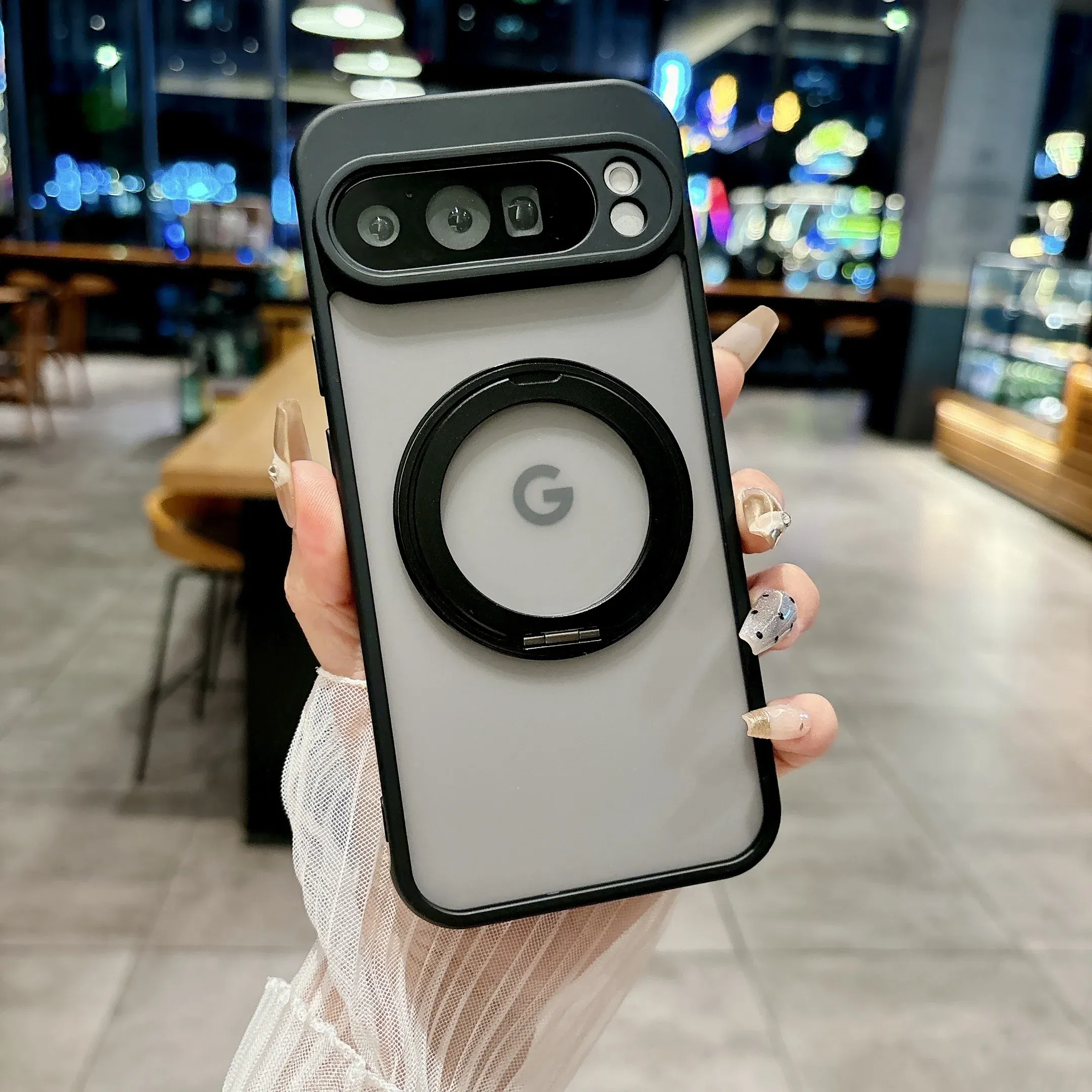 Color: black, Compatibility by Model: Google Pixel 10 Pro XL - for Magsafe Matte Rotating Bracket Case for Google Pixel 10 9 Pro XL 8 7 6 9A 8A 7A 6A Holder Stand Transparent Shockproof Cover