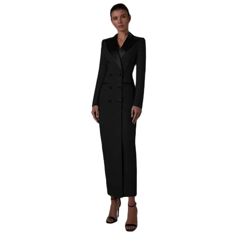 Color: MULTI, Size: L - Women's Suit Long Jacket One Piece Blazer Double Breasted Formal Tuxedo Party Dress кос?‚юм ?¶?µнский