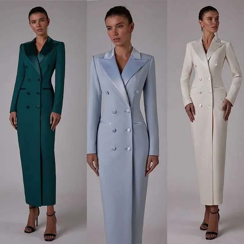 Color: MULTI, Size: L - Women's Suit Long Jacket One Piece Blazer Double Breasted Formal Tuxedo Party Dress кос?‚юм ?¶?µнский