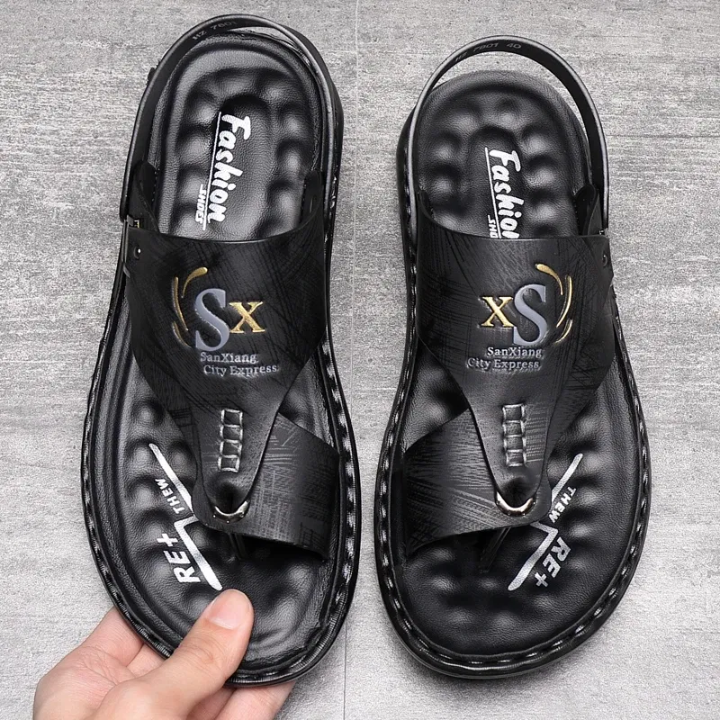Color: Chocolate, Shoe Size: 47 - Summer Men Sandals Casual Genuine Leather Leisure Sandals Designer Shoes Men