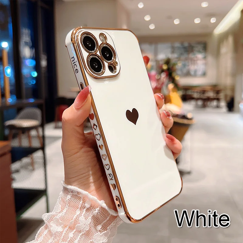 Color: MULTI, Compatible-Phone Models: For iPhone 14 Pro Max, Ships From: CN - Electroplating Side Love Heart Phone Case For IPhone 17 16 15 14 13 12 11 Pro Max XR 8 Plus SE2/SE3 Shockproof Back Cover