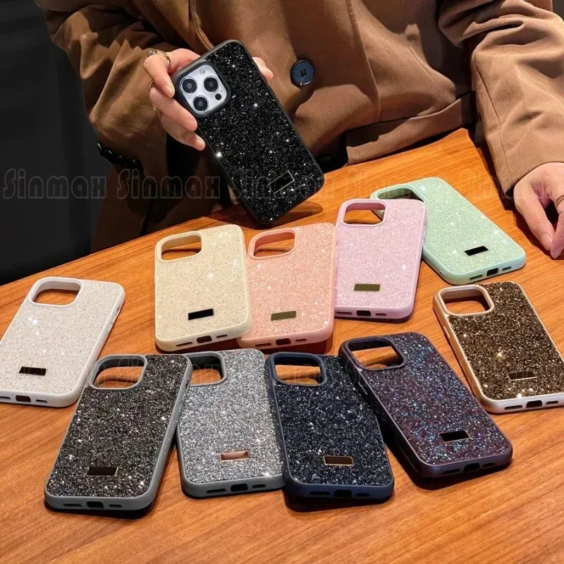 Color: Beige, Material: ABS - Luxury Glitter Designed Shell For iPhone 16 15 Pro Max 14 13 12 Luxurious Bling Sparkling Rhinestone Diamond Jewels Cover Case
