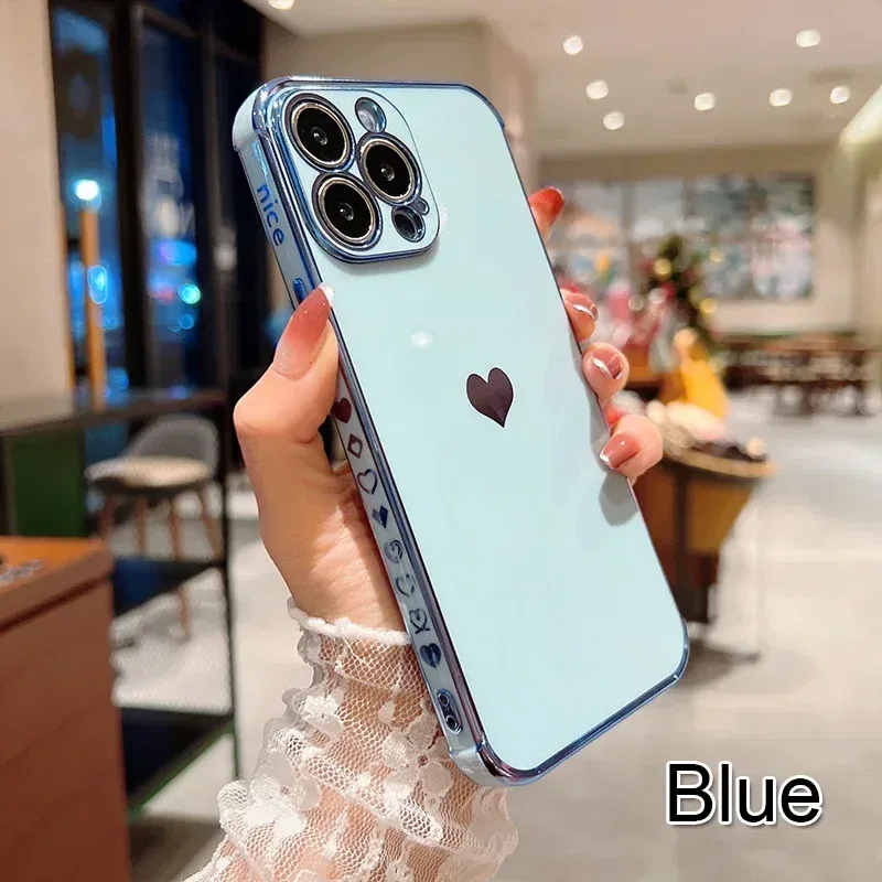 Color: Brown, Compatible-Phone Models: For iPhone 13 Pro, Ships From: CN - Electroplating Side Love Heart Phone Case For IPhone 16 15 14 13 12 11 Pro Max XR 8 Plus SE2/SE3 Shockproof Back Cover