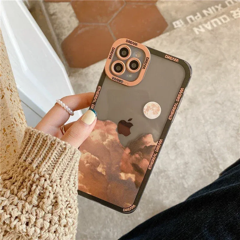 Color: Gold, Material: CANVAS - Retro INS Sunset Sky Clouds Moon Pattern Case For Samsung Galaxy S10 S20 S21 S22 S23 S24 FE Plus Ultra Note 20 Shockproof Cover