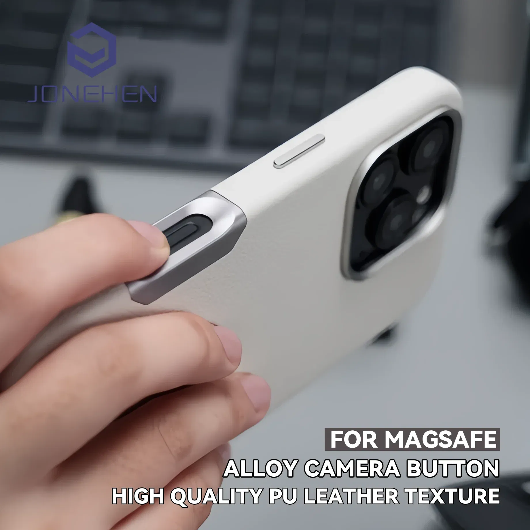 Color: Ivory, Material: Genuine Leather - Aluminium Camera Button For iPhone 16 Pro Max Case Solid Leather Alloy Len Magnetic Wireless Charge Shockproof Cover For Magsafe