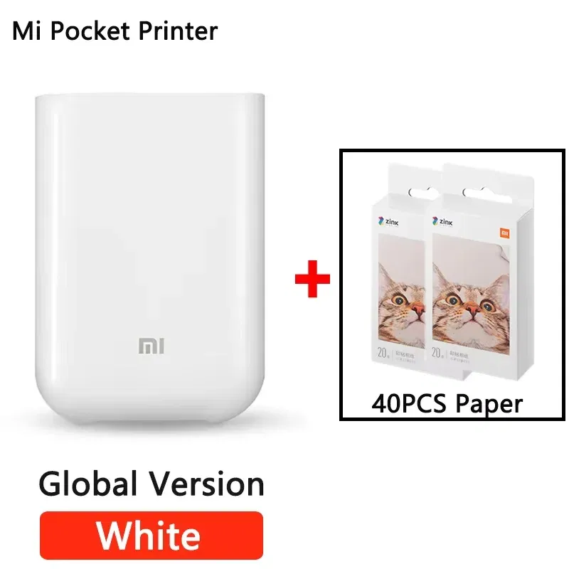 color: WHITE, Ships From: CHINA - Top Global Version Portable Pocket Photo Printer 300dpi Bluetooth-compatible DIY Share Smart Mobile Mini AR Printer