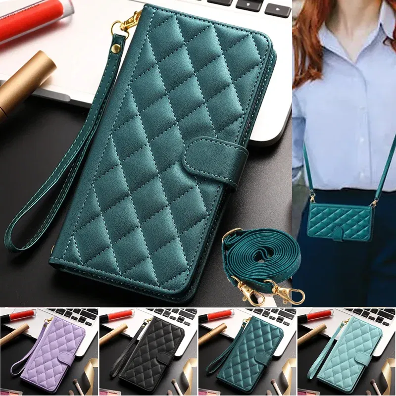 Material: PP, Color: Red - Long lanyard Flip Leather Case for Samsung Galaxy Note 20 Ultra 10 9 8 Plus A10 A20E A30 A50 A70 A51 A71 A21S Wallet Card Cover