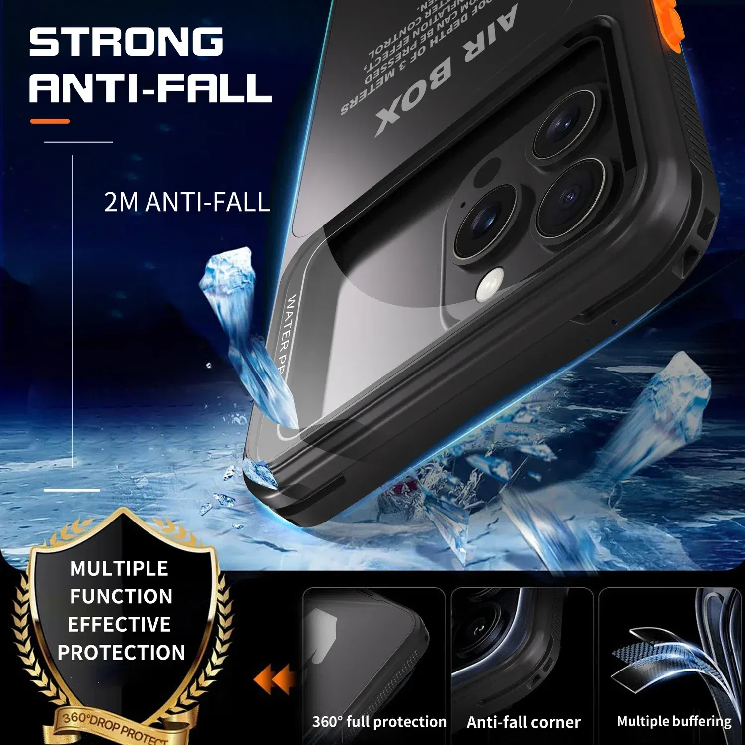 Color: Blue, Material: PP - IP68 Waterproof Phone Case For iPhone 15 14 13 12 Pro Max Plus Underwater Taking Shockproof Dustproof Swimming Diving Cover