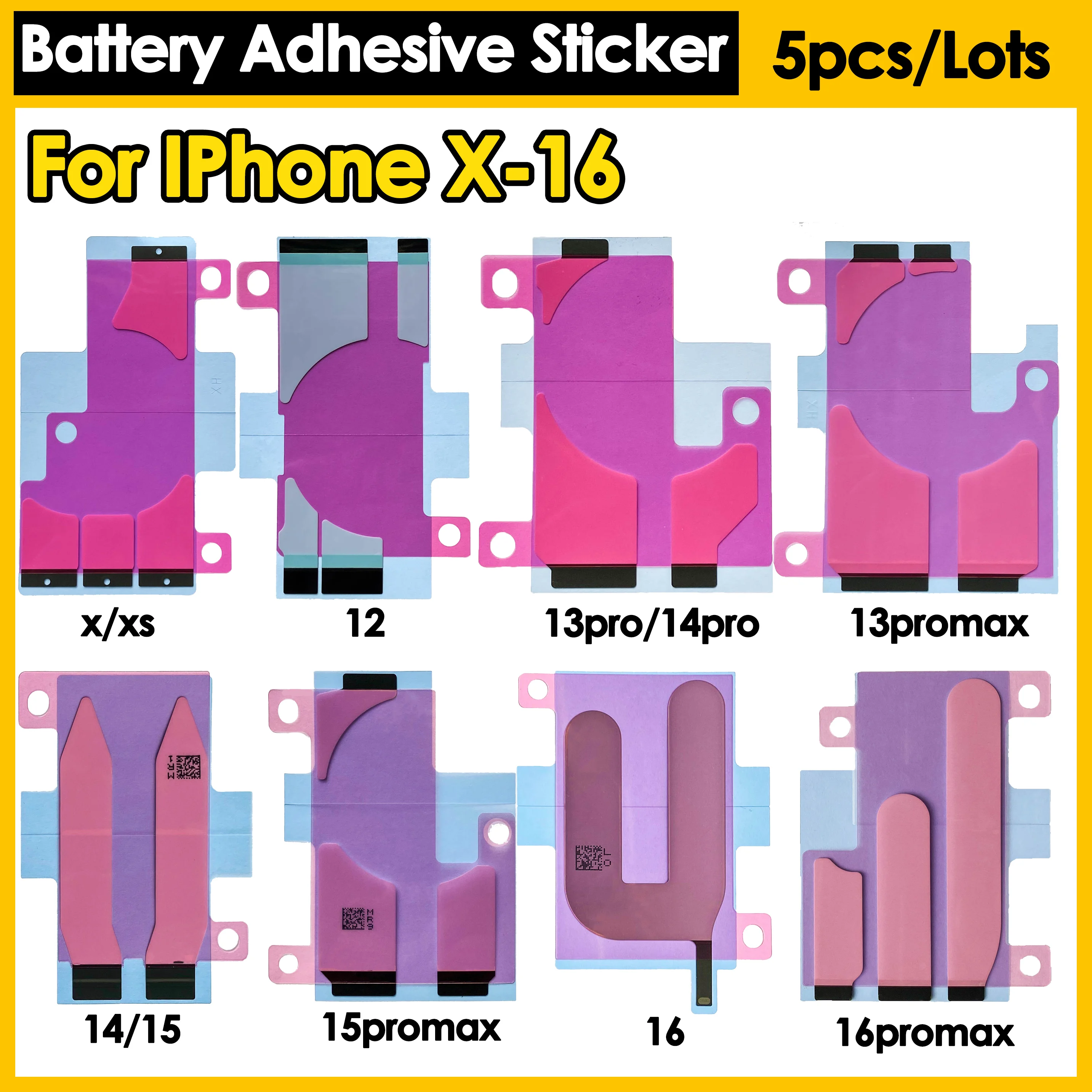 Color: black - 5Pcs Battery Adhesive Sticker for iPhone 13 14 15 16 Pro Max 14 Plus 11Pro 12 Mini 13Pro Battery Glue Tape Replacement Pull Tab