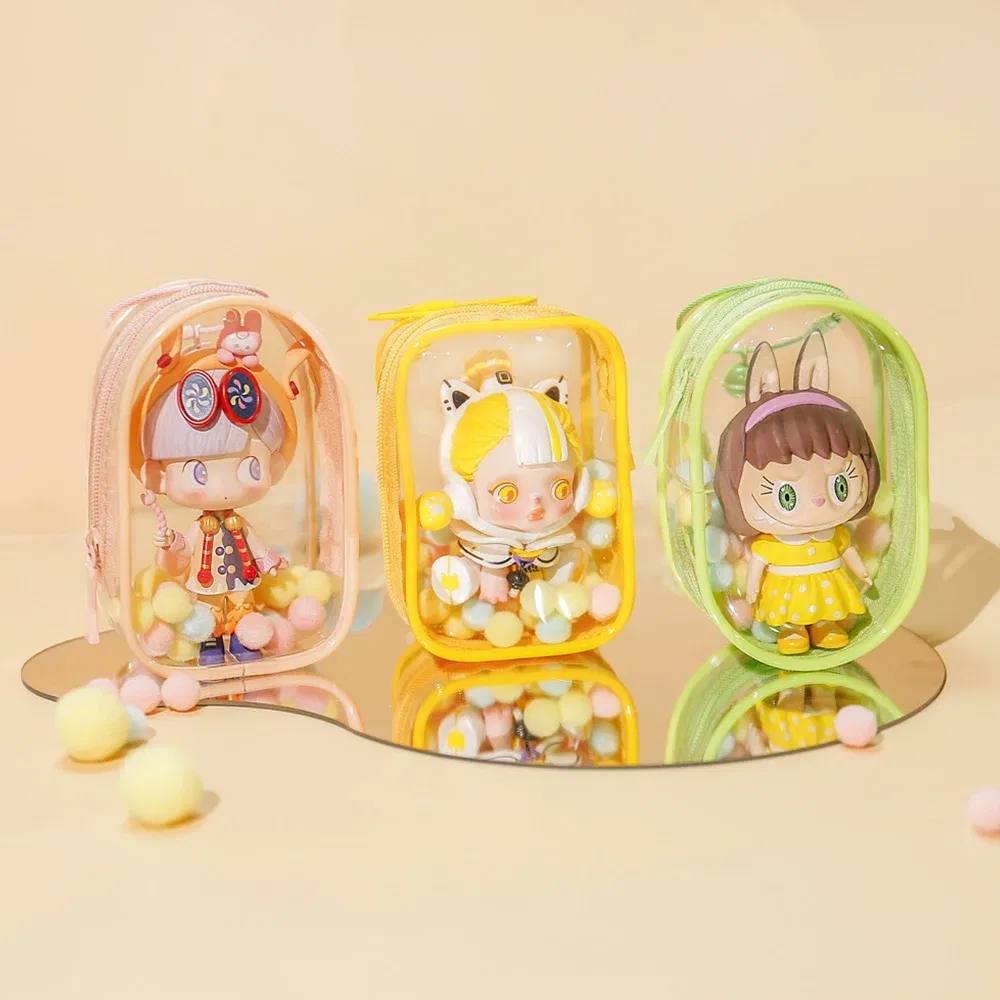 Color: Dark Khaki - 1PC Thicken Transparent Mystery Box Storage Case Keychain Bag Storage Pouch Organizer Box Classic Doll Bag Keychain Wallet