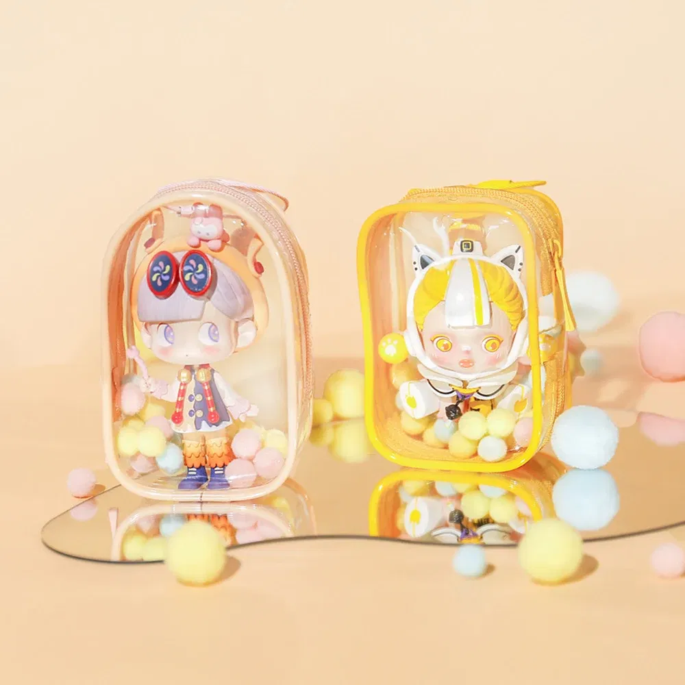 Color: Dark Khaki - 1PC Thicken Transparent Mystery Box Storage Case Keychain Bag Storage Pouch Organizer Box Classic Doll Bag Keychain Wallet