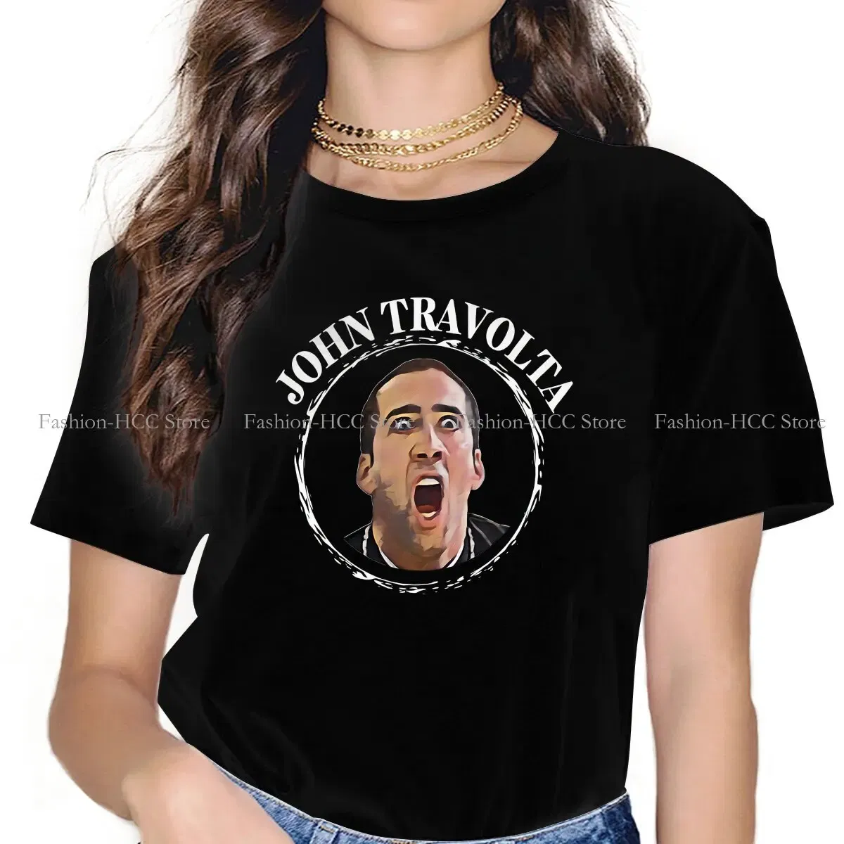 Color: WHITE, Size: XXL - Face Off Casual Polyester TShirt Nicolas Cage Creative Tops Casual T Shirt Female