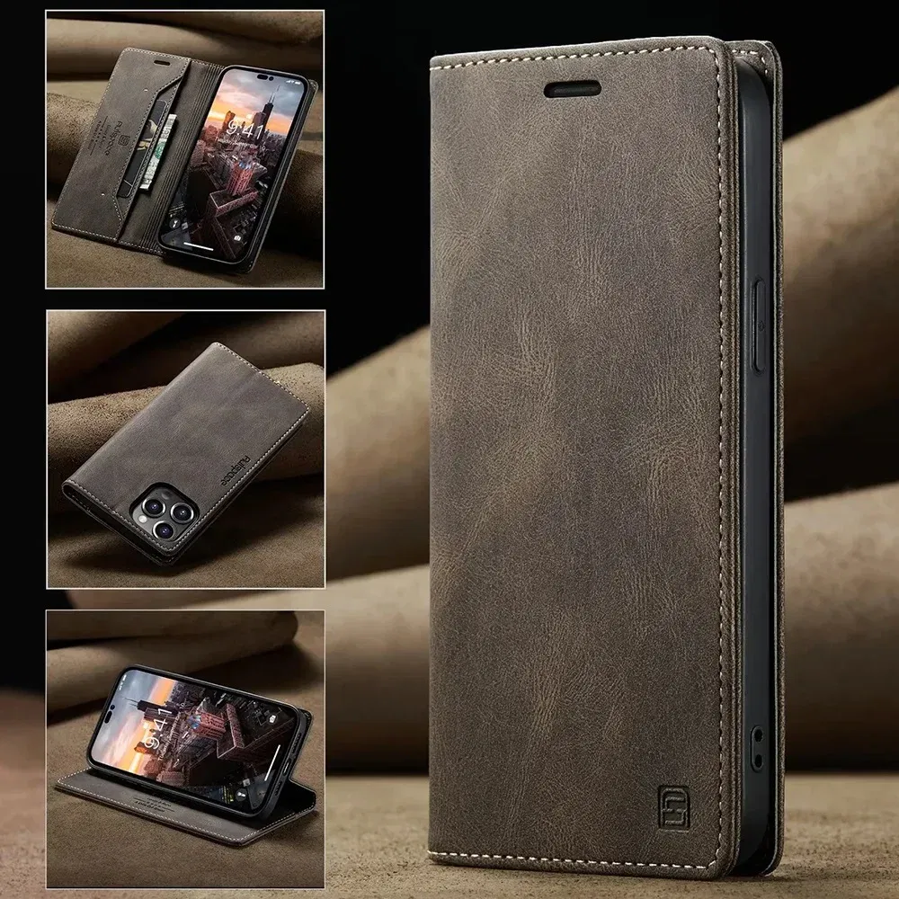 Color: Coffee, Material: Acrylic - Leather Cases for IPhone 16 15 14 13 12 11 Pro Max XR XS Max 8 7 6s Plus SE 2022 2020 Wallet Folio Flip Cover Rfid Blocking