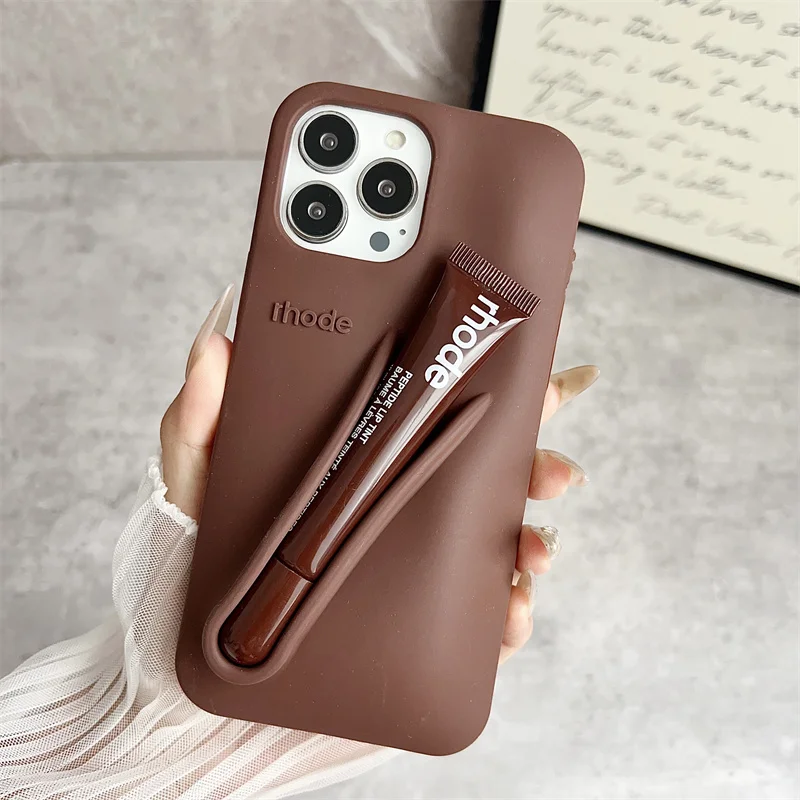 Color: Dark Grey, Bundle: Bundle1, Material: Leather - Phone Case For iPhone 12 13 14 15 16 Pro Max Plus 17 Air Portable Lip Gloss Holder Lipstick Silicone Soft Bumper Cover Lip Glaze