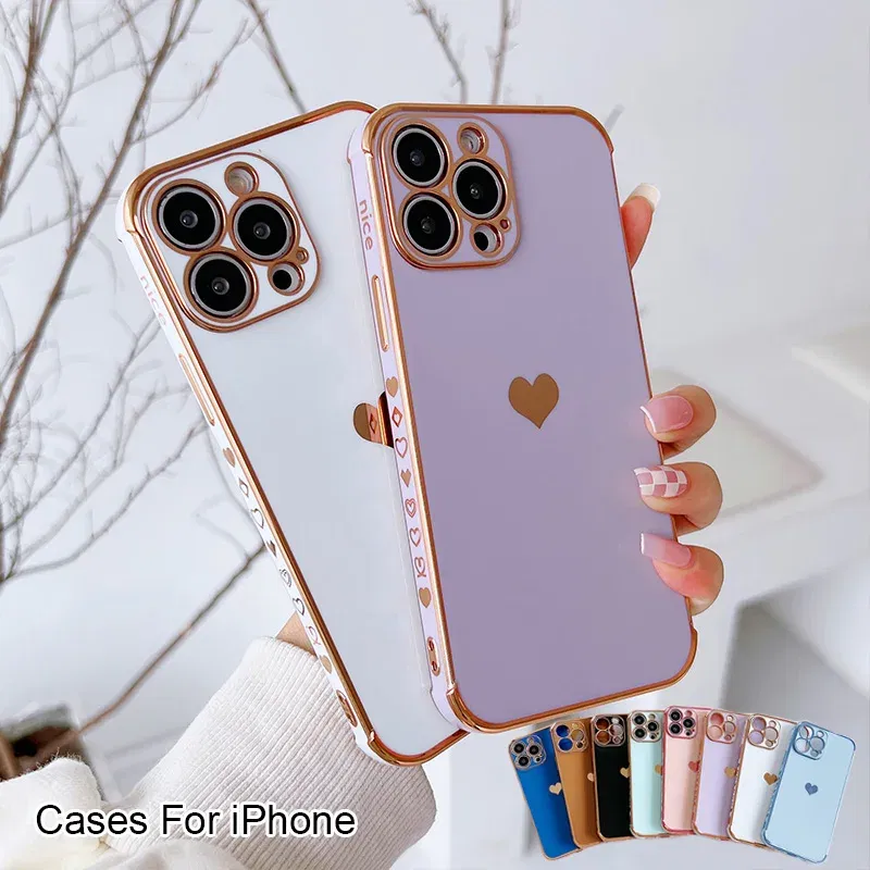 Color: Blue, Compatible-Phone Models: For iPhone 13 Pro Max, Ships From: CN - Electroplating Side Love Heart Phone Case For IPhone 16 15 14 13 12 11 Pro Max XR 8 Plus SE2/SE3 Shockproof Back Cover