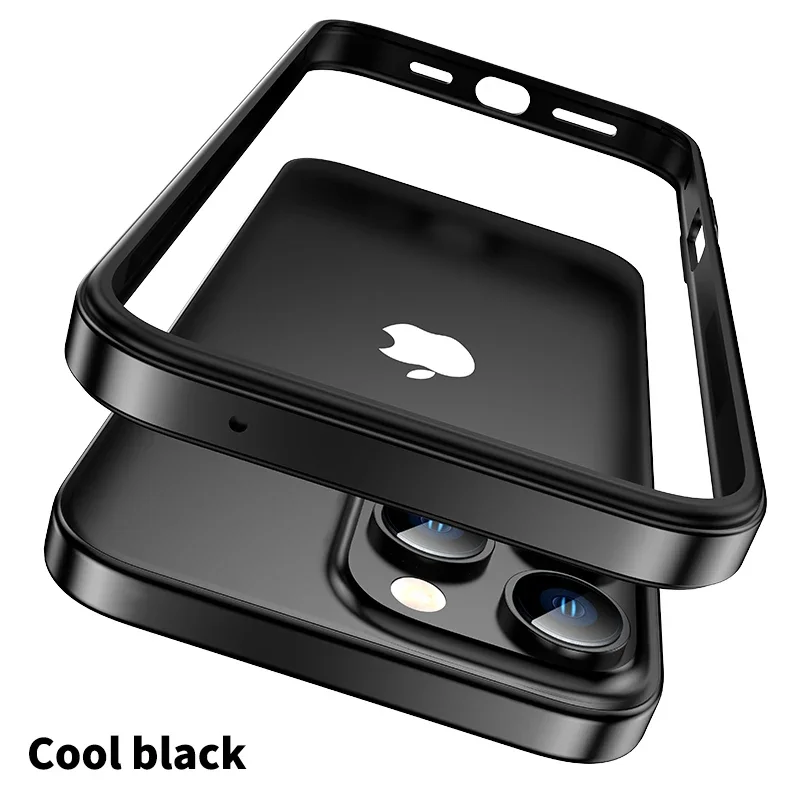 Color: Blue, Material: Cotton - Titanium Metal Frame Bumper Shockproof Case for IPhone 16 15 Pro Max Plus 5G for Apple Solid Colour Protection Phone Cover