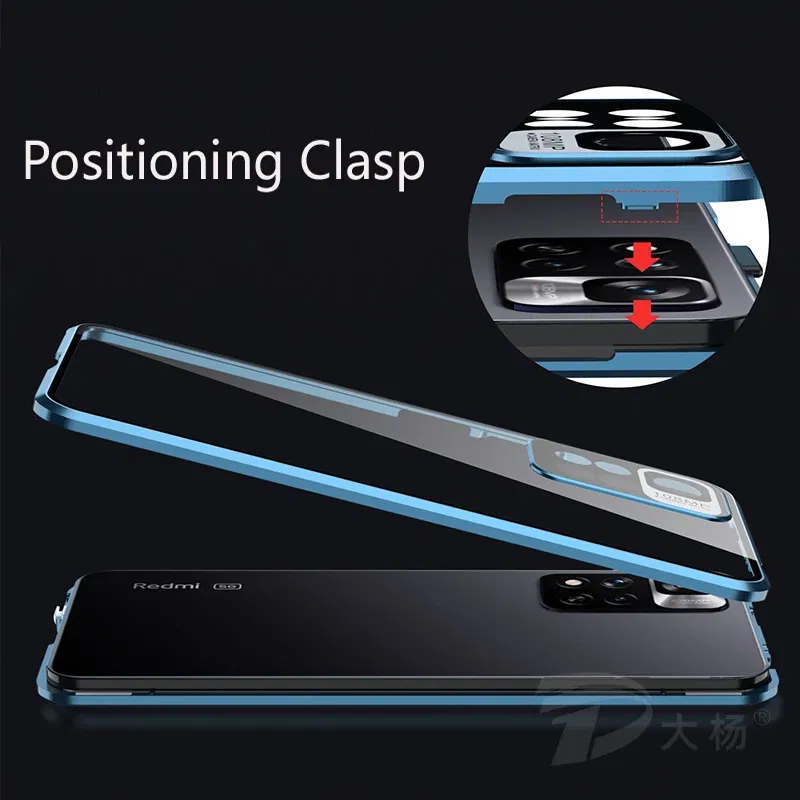 Color: PURPLE, Bundle: Case & Screen Protector, Material: ABS - Full Protection Case Metal Magnetic Double Sided Glass Snap Lock Case For XiaoMi Redmi Note 13 Pro Plus 5G Bumper Phone Cover